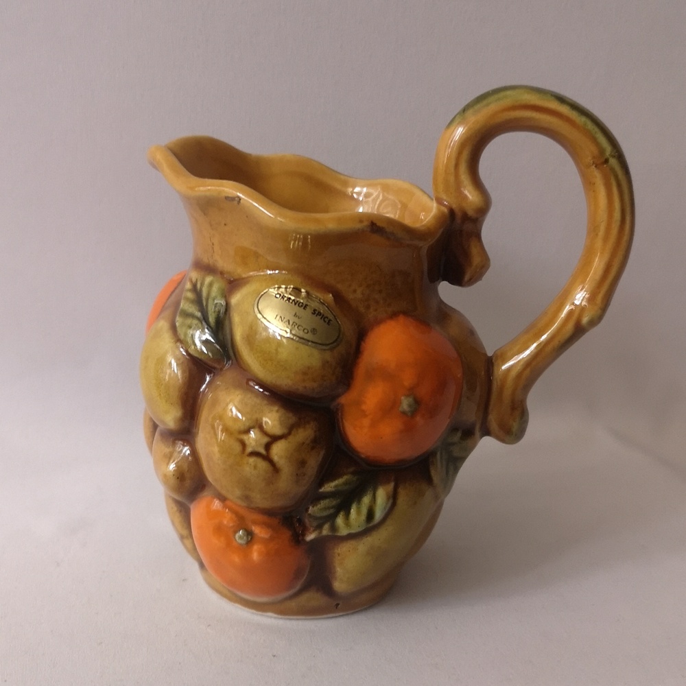 Vintage "Orange Spice" Creamer or Small Jug / Vase, Japan by Inarco, Foil Labels
